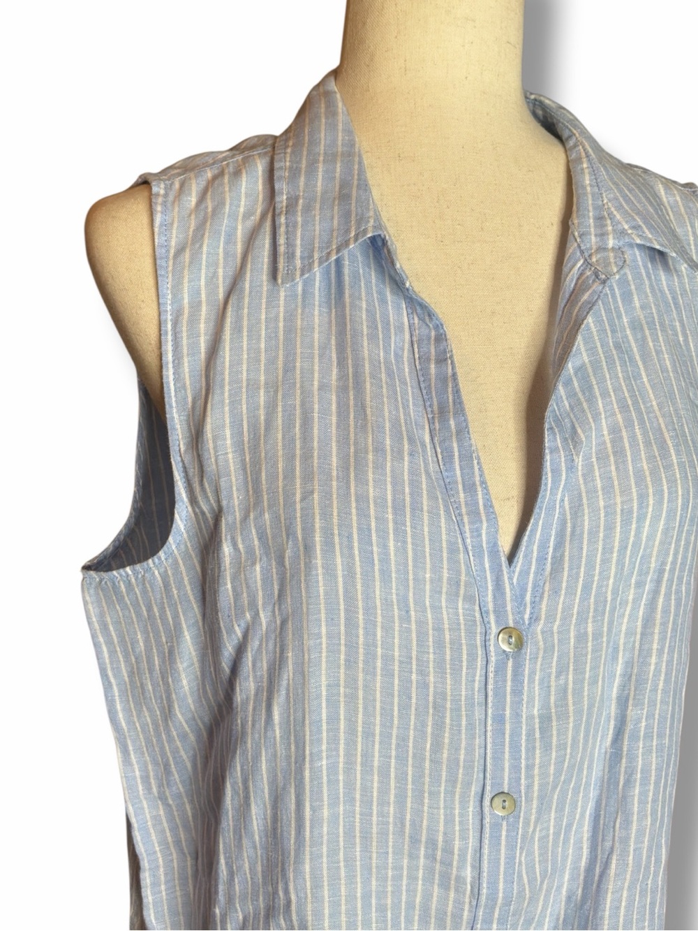 Sigrid Olsen Light Blue Stripe Linen Collared Button Up Tunic Too Size Large